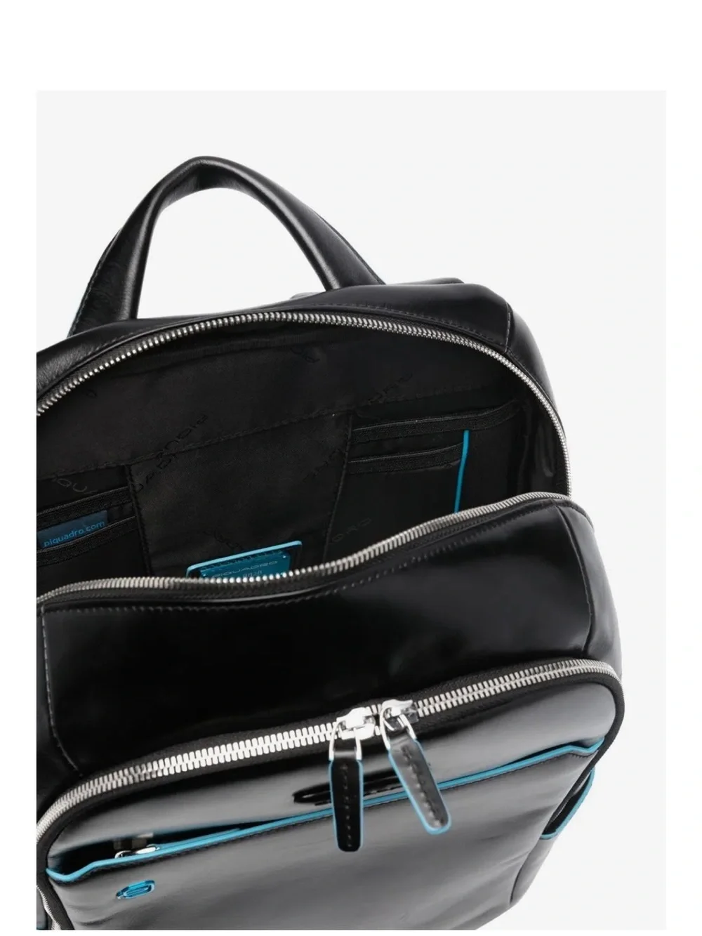 Piquadro Leather Backpack with Blue Trim